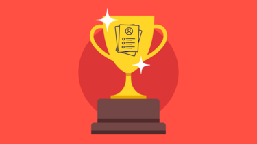An illustration of a trophy with a résumé icon on it