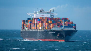 A container ship in the open ocean